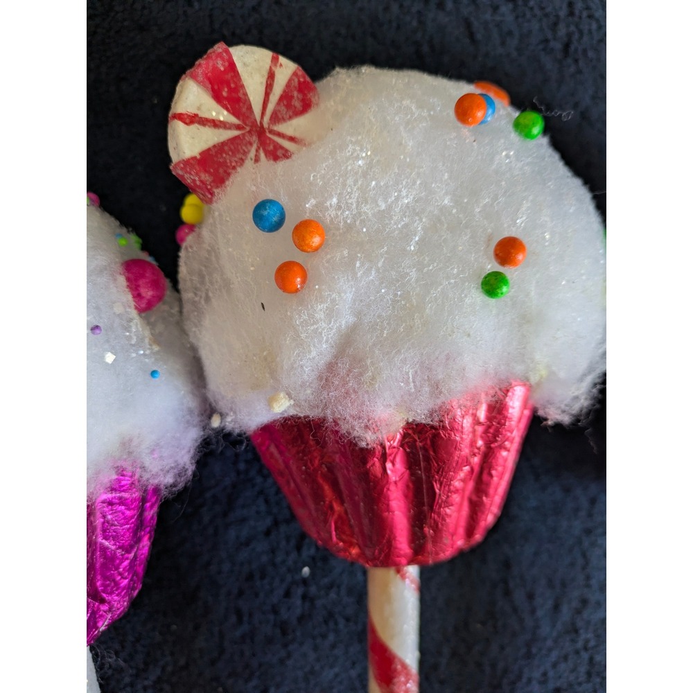 Cupcake Lollipop Christmas Tree Picks Pink White Candy Land Decor 5pc 20 inch - Picture 3 of 9